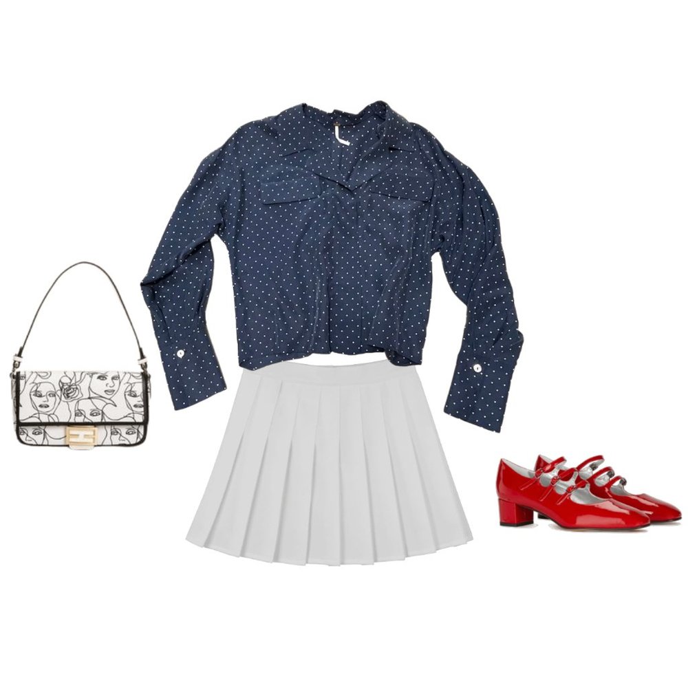 Free People | Silk Blue Polka Dot Cropped Blouse